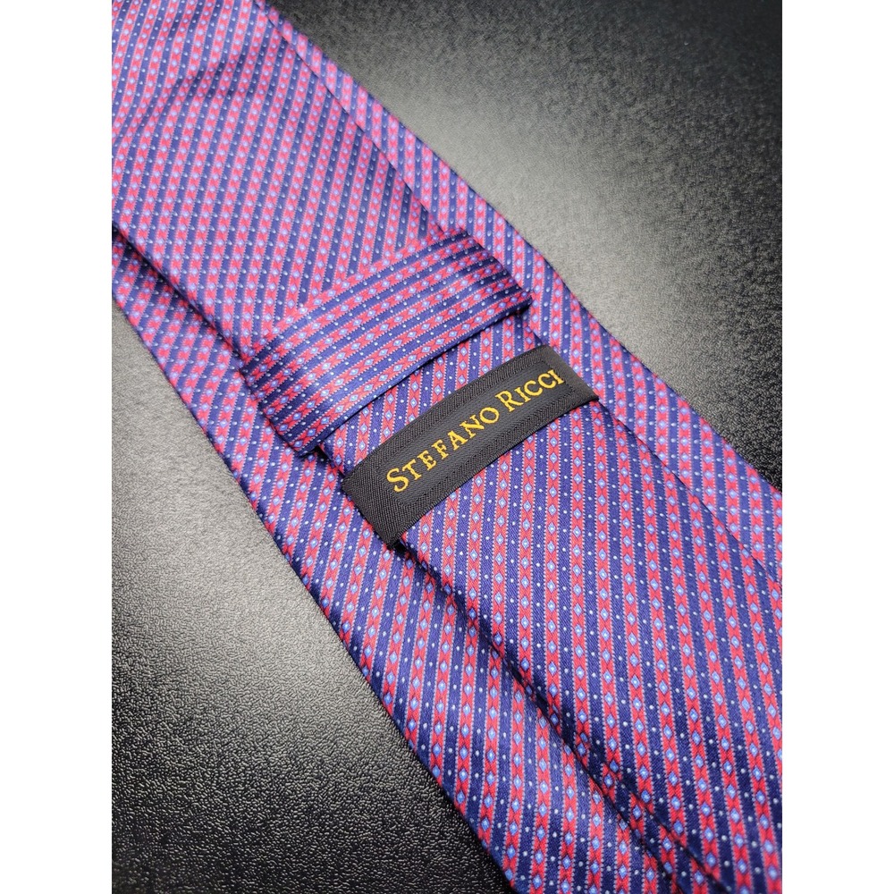 Stefano Ricci Men's Necktie Purple Red Geometric Silk 3.75" x 58" Excellent